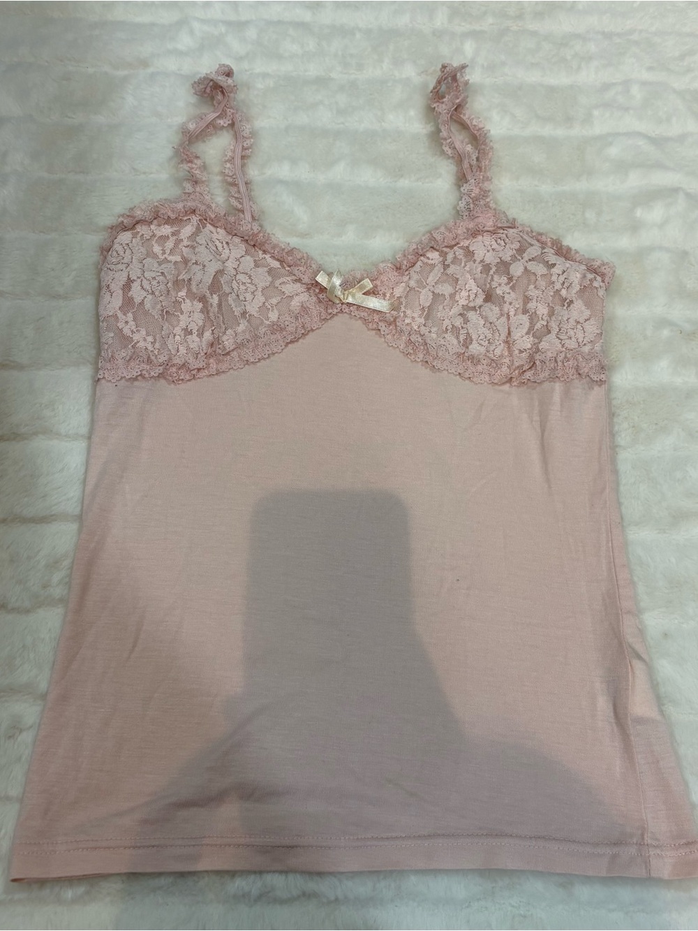 Vintage Pink Lace Trim Cami with Bow